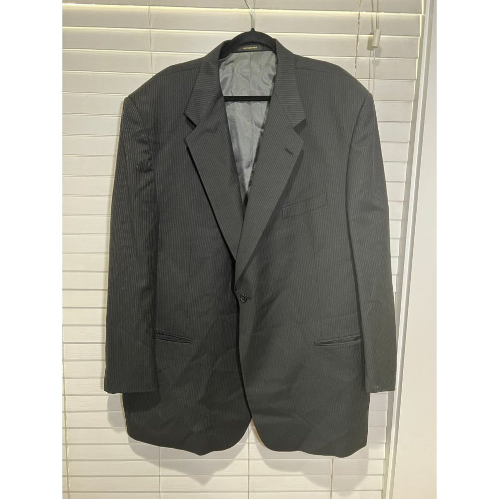 Vintage Givenchy Monsieur Suit‎ 54L Pleated Cuffed Pants 50x28 Black Striped